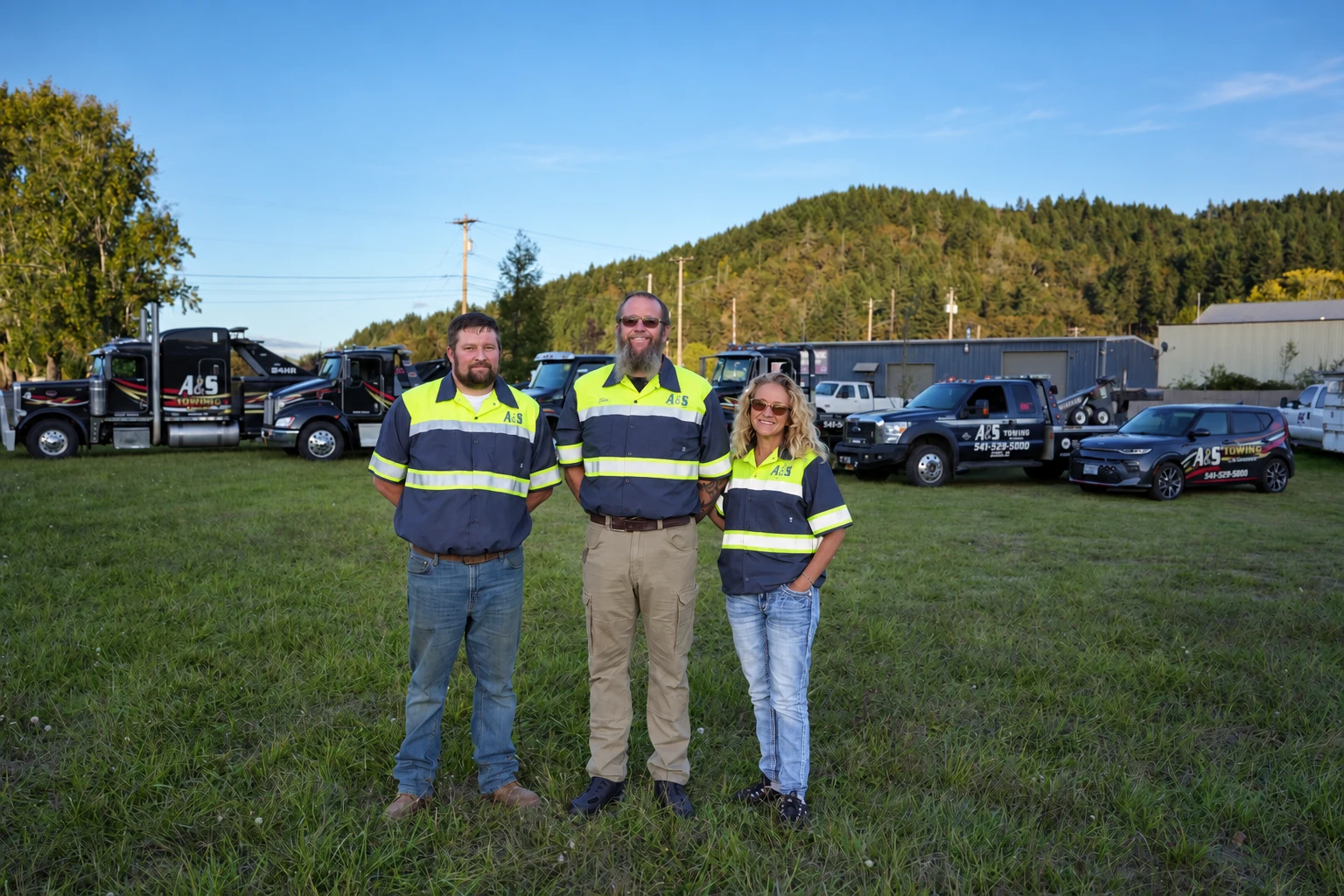 The A&S Towing team in front of their fleet - Sutherlin, Oregon